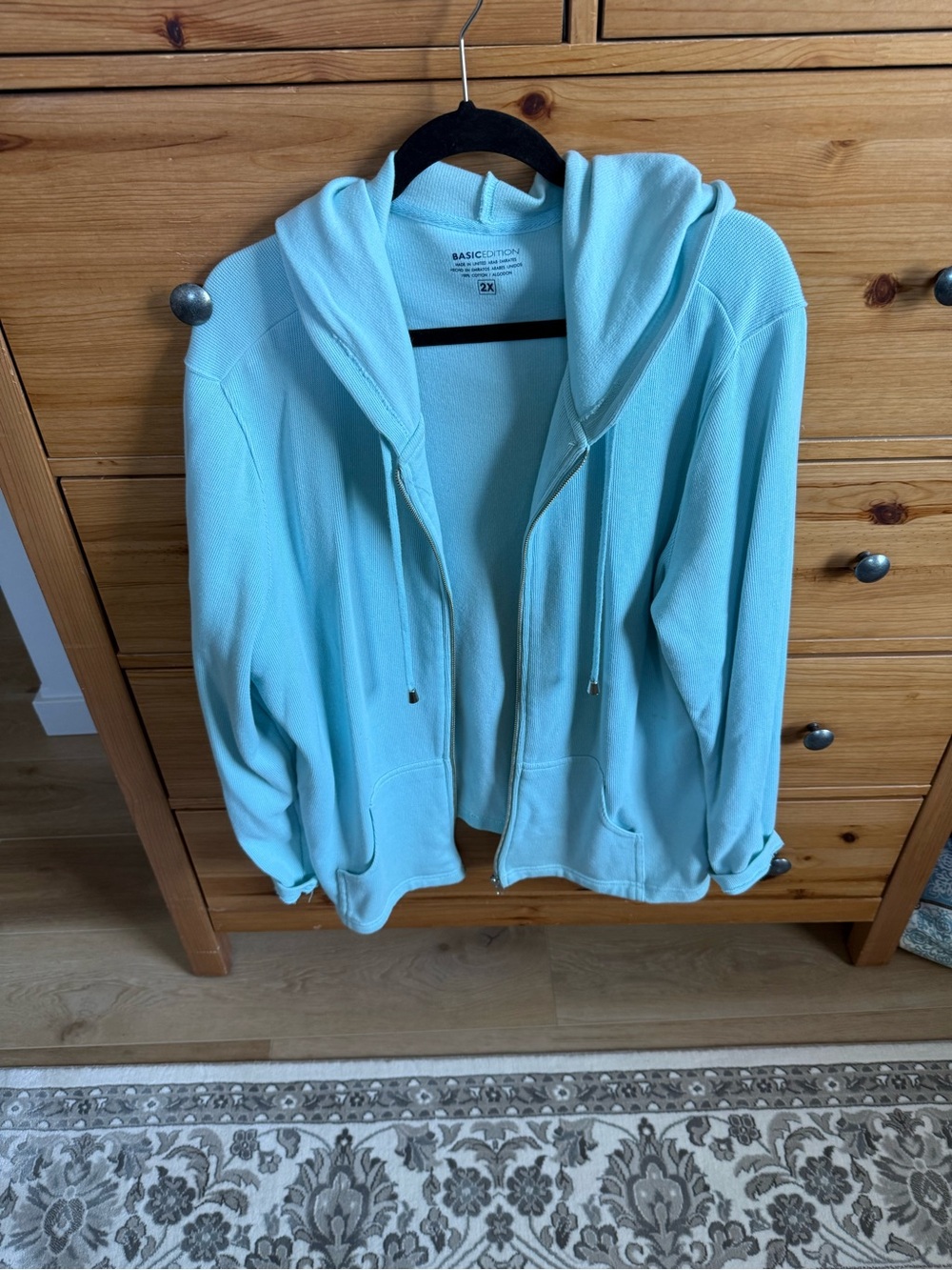 Basic Editions Aqua Blue Zip Hoodie Utility Jacket